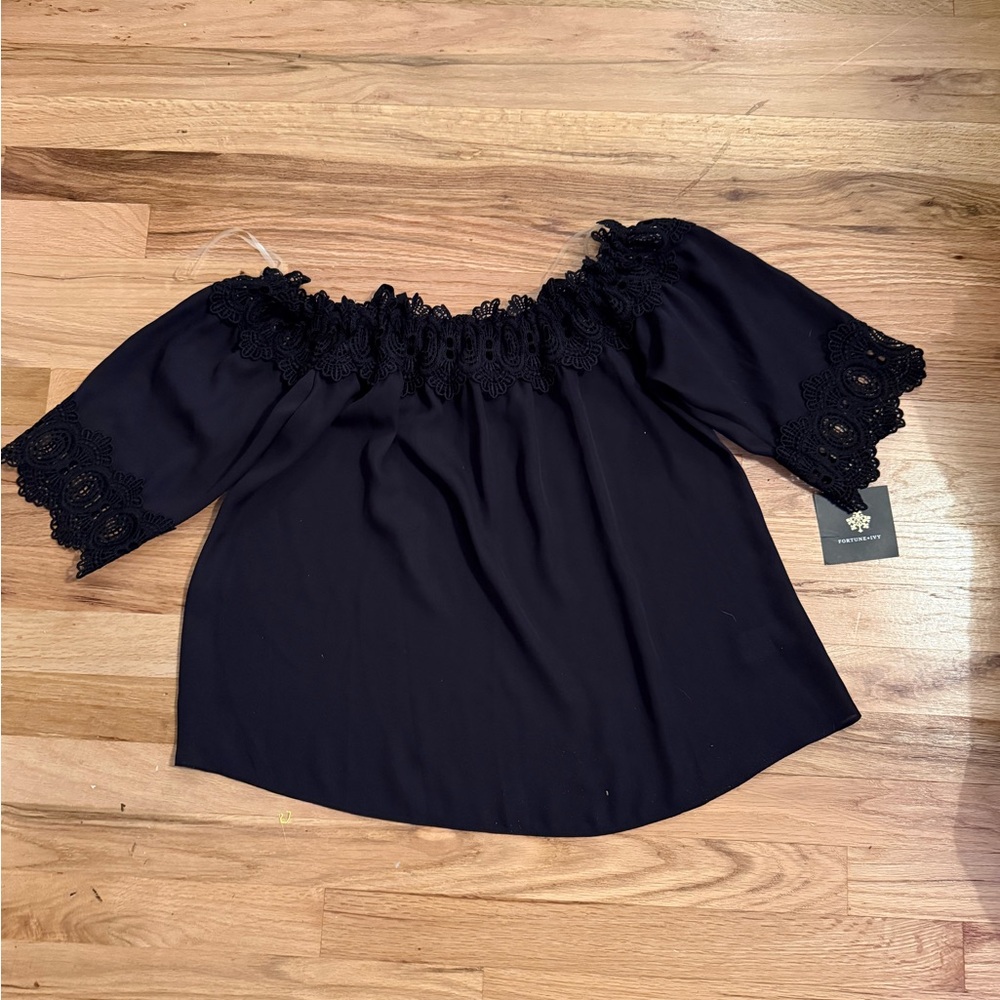 Chic Black Off-Shoulder Lace Blouse